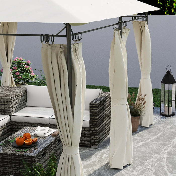 Outsunny 10' x 13' Double Roof Patio Gazebo With Curtains, Cream White