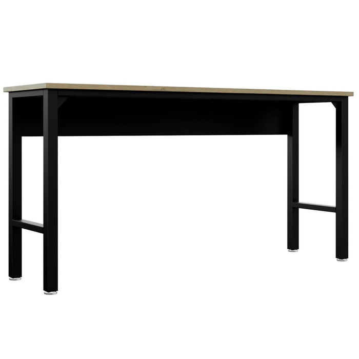 Manhattan Comfort Fortress 72.4\" Natural Wood & Steel Garage Table - Charcoal Grey