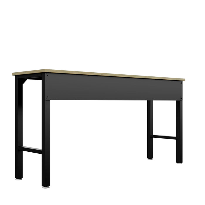 Manhattan Comfort Fortress 72.4\" Natural Wood & Steel Garage Table - Charcoal Grey