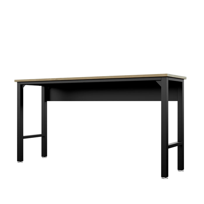 Manhattan Comfort Fortress 72.4\" Natural Wood & Steel Garage Table - Charcoal Grey