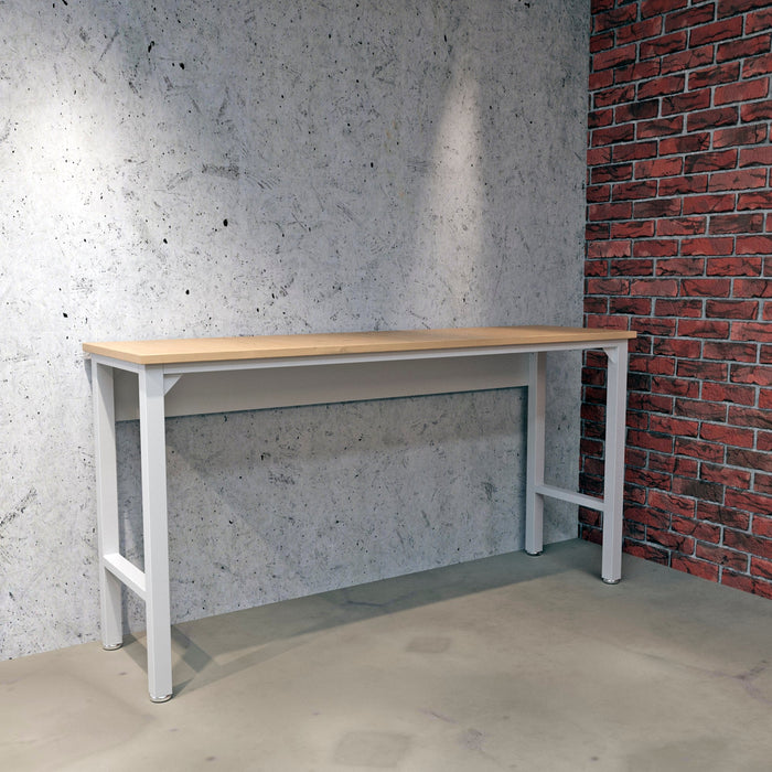 Manhattan Comfort Fortress 72.4\" Natural Wood & Steel Garage Table - White