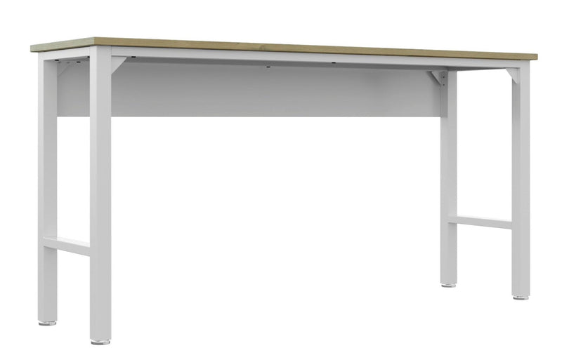 Manhattan Comfort Fortress 72.4\" Natural Wood & Steel Garage Table - White