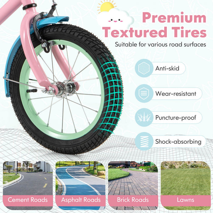 Costway 14" Kids Bike With Adjustable Saddle Handlebar Removable Training Wheels Handbrake Pink