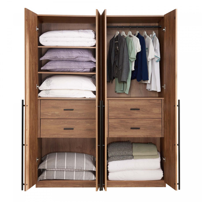 Lee Modern 2-Piece Wardrobe Closet in Golden Brown Armoire 