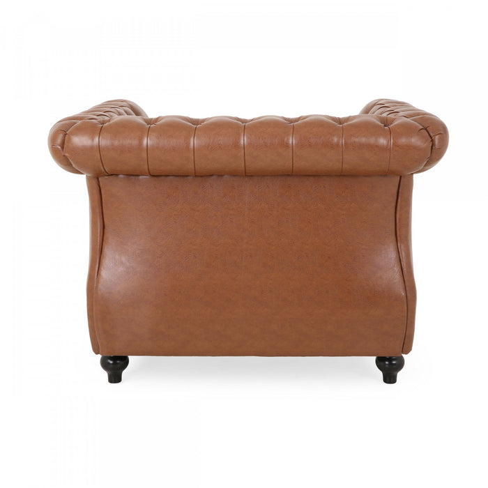 Gibbon Comfy Faux Leather Upholstery Arm Chair With Tufted Back,brown Accent Chair 