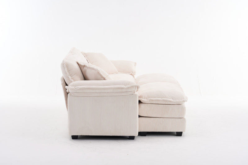 Liam 84.6\" Comfortable Cloud Modular Sofa with Corduroy Upholstered,White  
