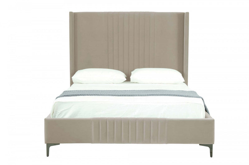 Promenade Mid-Century Modern Upholstered Velvet Queen Bed in Rustic Taupe 