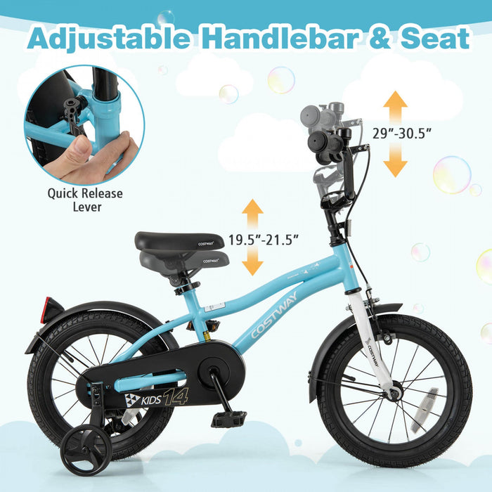 Costway 14" Kids Bike For 3-5 Years Old Boys & Girls With Adjustable Seat Handbrake Reflectors Blue
