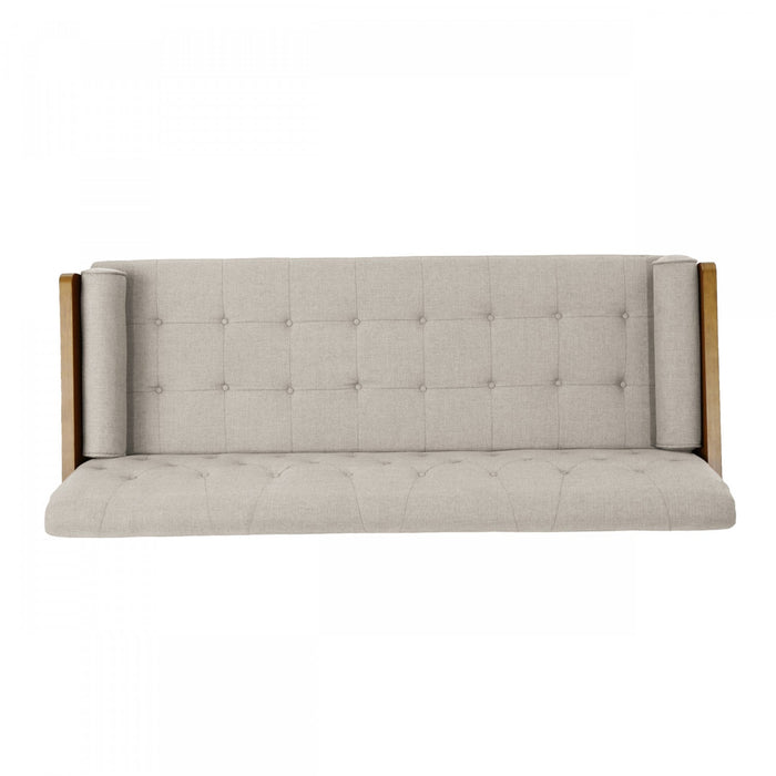 Aidan 3-seater Tufted Fabric Sofa With Rolled Pillows - Beige 