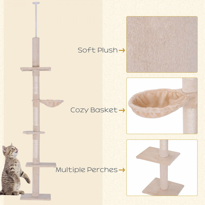 Pawhut 8.5ft Cat Climbing Tree 5-tier Kitty Activity Center Floor-to-ceiling Cat Climber Toy With Sc
