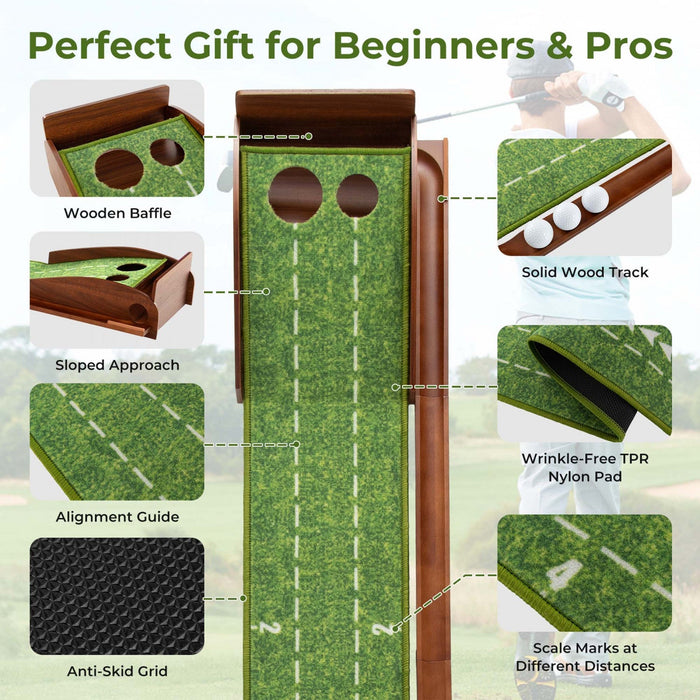 Costway Putting Green Practice Golf Putting Mat With Auto Ball Return And 2 Hole Sizes