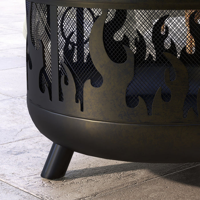 Outsunny 24\" Round Outdoor Fire Pit 2-in-1 Firepit Bowl W/ Lid, Grill