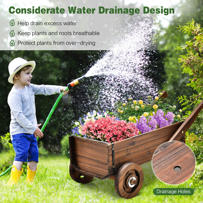 Costway Decorative Wagon Cart Plant Flower Pot Stand Wooden Raised Garden Planter Box