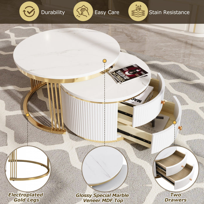 Thomas 27.6\" Modern Round Coffee Table With 2 Storage Drawers - White 