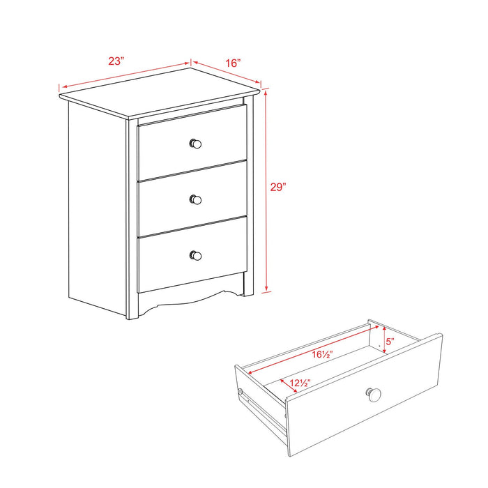 Monterey 3-Drawer Tall Nightstand - White