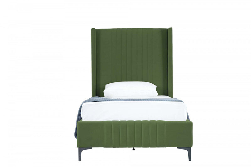 Promenade Mid-Century Modern Upholstered Velvet Twin Bed in Moss Green 