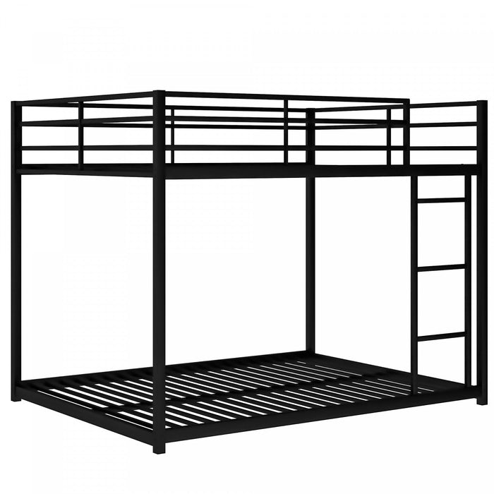 John Metal Low Bunk Bed with Ladder,Full over Full Size,Black  