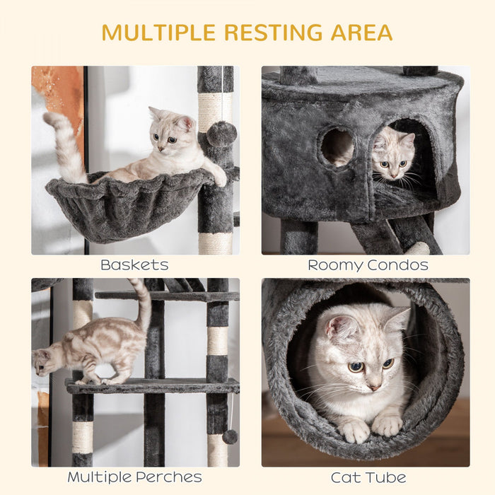 Pawhut 94\"-102\" Huge Cat Tree Ceiling High Cat Condo Scratching Post Activity Center Multi-level Pla
