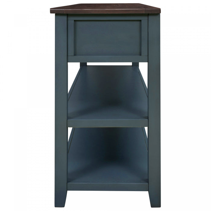 Wendy Solid Wood Console Table With 3 Drawers And 2 Open Shelves,navy Blue Accent Cabinet 