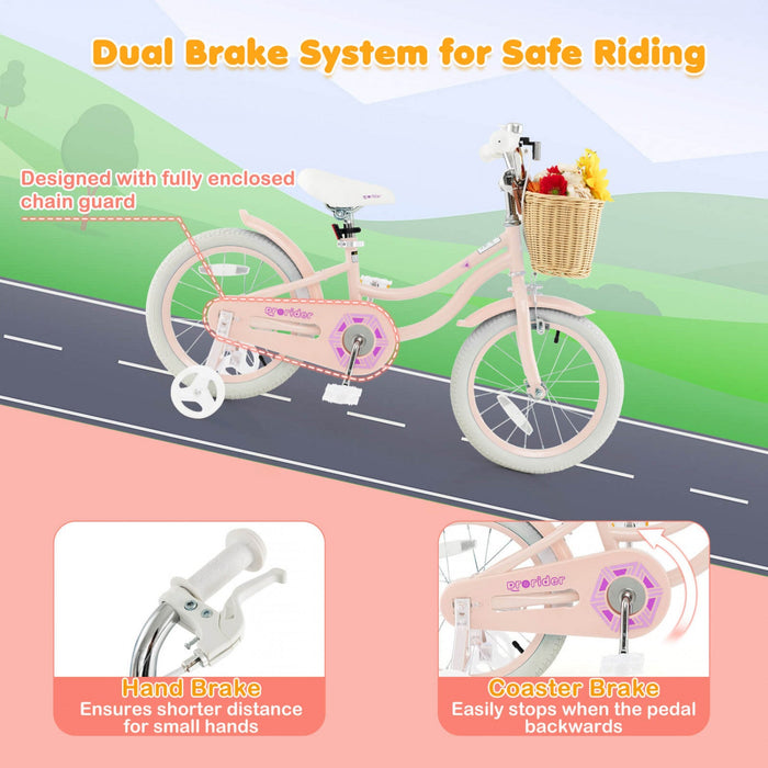 Costway 16" Kid's Bike With Training Wheels Adjustable Handlebar Seat Handbrake Pink