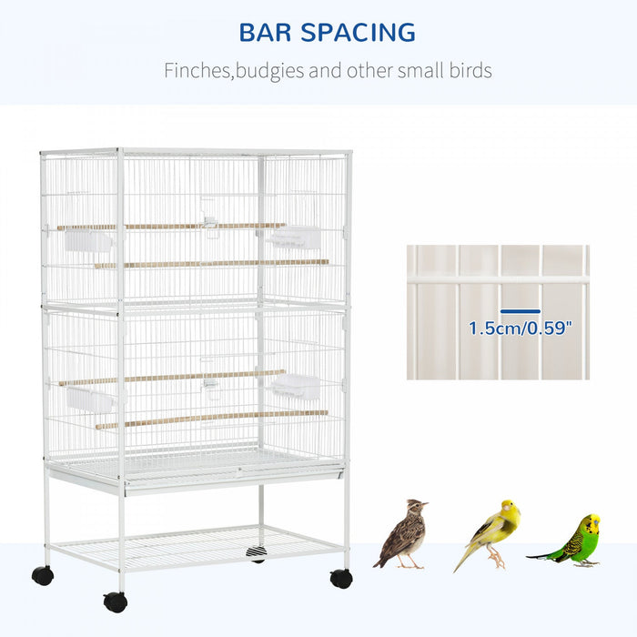 Pawhut 52\" Large Rolling Steel Bird Cage Bird House With Rolling Stand, Storage Shelf, Wood Perch, F
