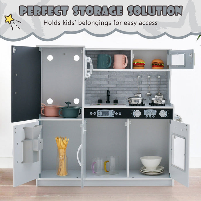 Costway Kid's Pretend Play Kitchen Toddler Kitchen Playset With Blackboard White