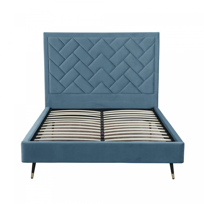 Crosby Modern Upholstered Velvet Queen Bed in Blue 