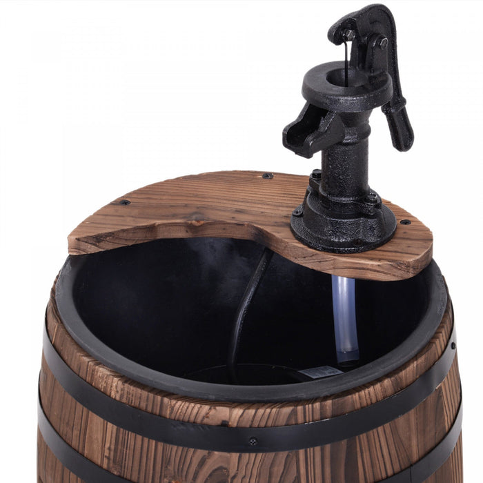Outsunny 23\" Wooden Barrel Outdoor Fountain With 3600r/min Pump Carbonized