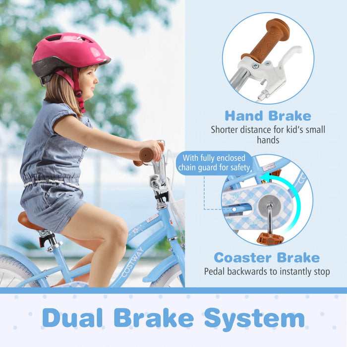 Costway 16" Kids Bike Toddler Adjustable Bicycle With Training Wheel For 4-7 Years Old Girl Blue