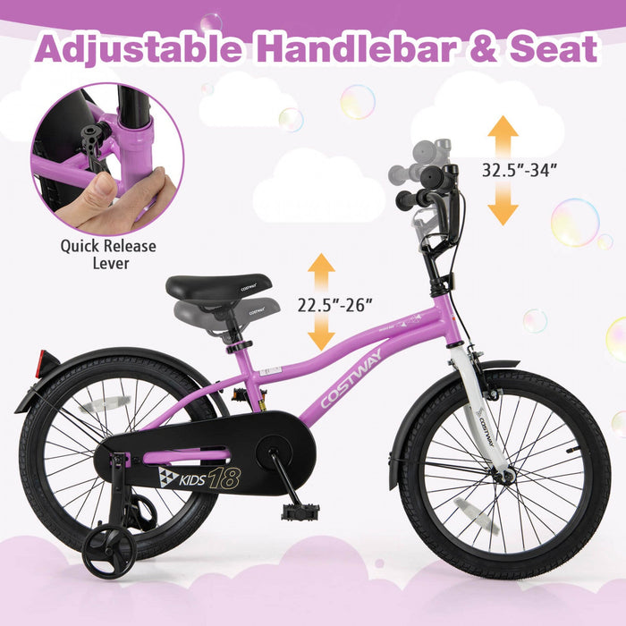 Costway 18" Kids Bike For 4-8 Years Old Boys & Girls With Adjustable Seat Handbrake Reflectors Purple