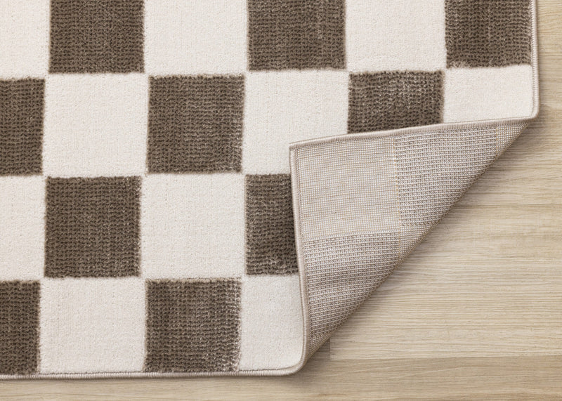 Leopold Checkered Brown White Geometric Area Rug - 6'7\" x 9'6\"