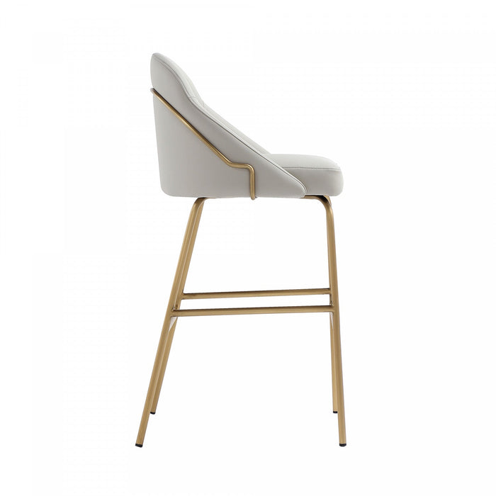 Gracie Modern Metal Upholstered Barstool in Stone Gray and Gold Bar Stool 
