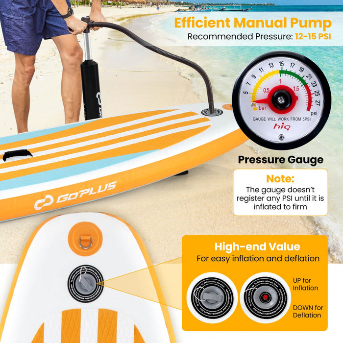 Goplus Large Inflatable Sup Board, Portable Paddle Board With 5d Rings Stand Up Paddle Board For Youth & Adult Orange