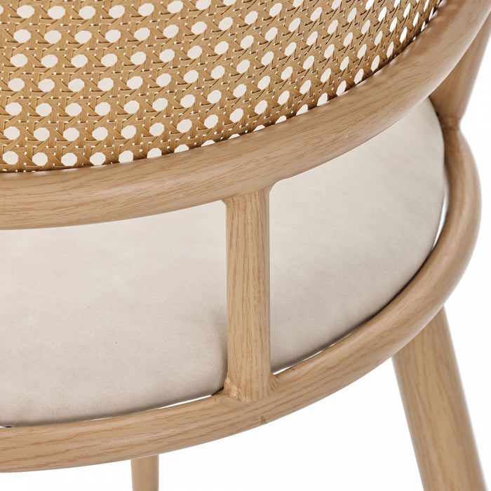 Oliver Modern Dining Chairs with PU Upholstered and PE Rattan Backrest Set of 4,Beige  