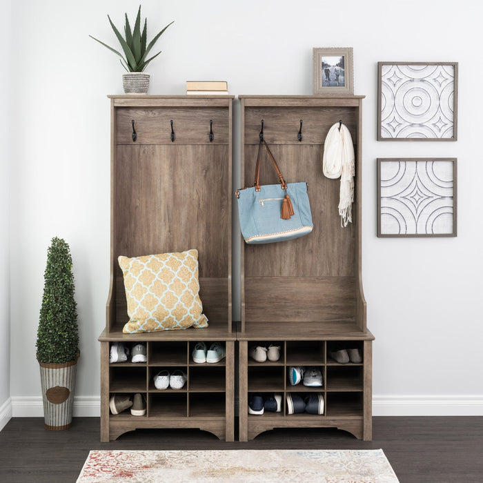 Narrow Hall Tree with Nine Shoe Cubbies - Drifted Grey