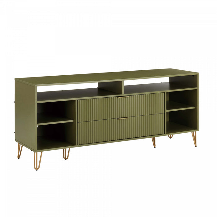 Dumbo Modern 63\" Fluted TV Stand in Olive Green 