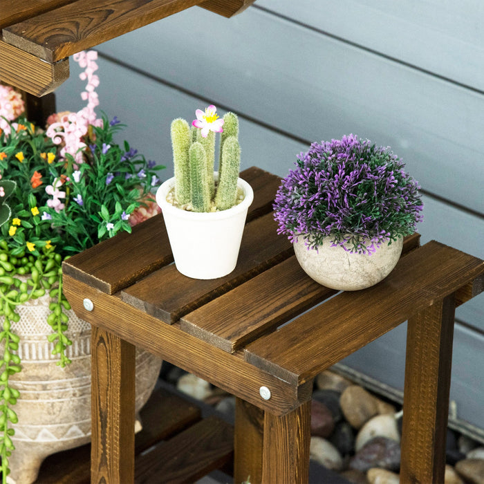 Outsunny Wood Plant Stand 6 Tier Plant Shelf Rack Multiple Flower Pot Holder For Living Room, Patio 