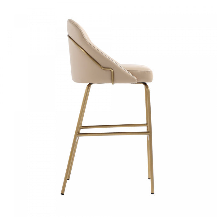 Gracie Modern Metal Upholstered Barstool in Tan and Gold Armoire 