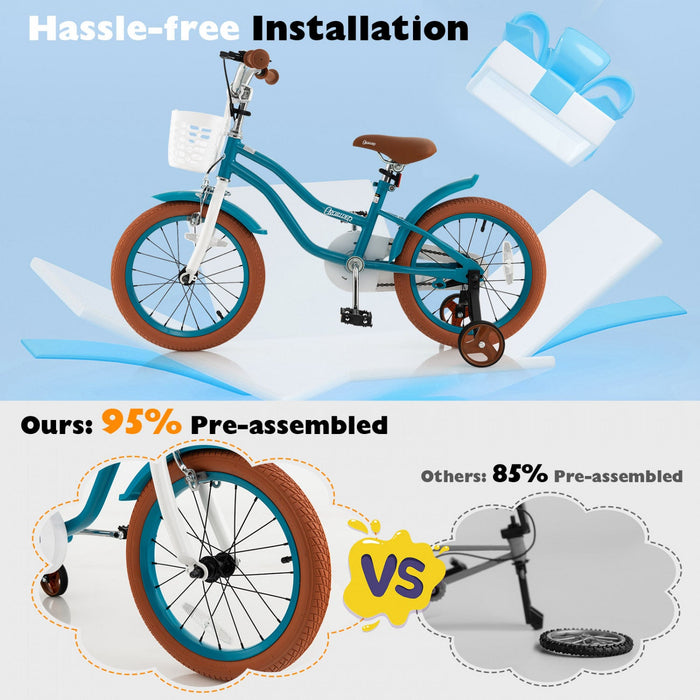 Costway 16" Kids Bike Toddler Adjustable Bicycle Withtraining Wheel For 4-7 Years Old
