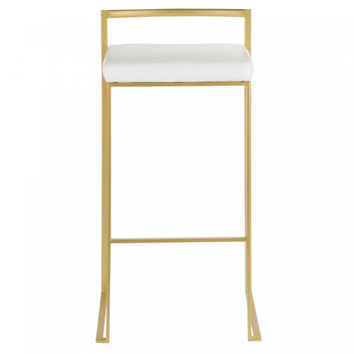 LumiSource Fuji White Faux Leather Contemporary Barstool - Set of 2
