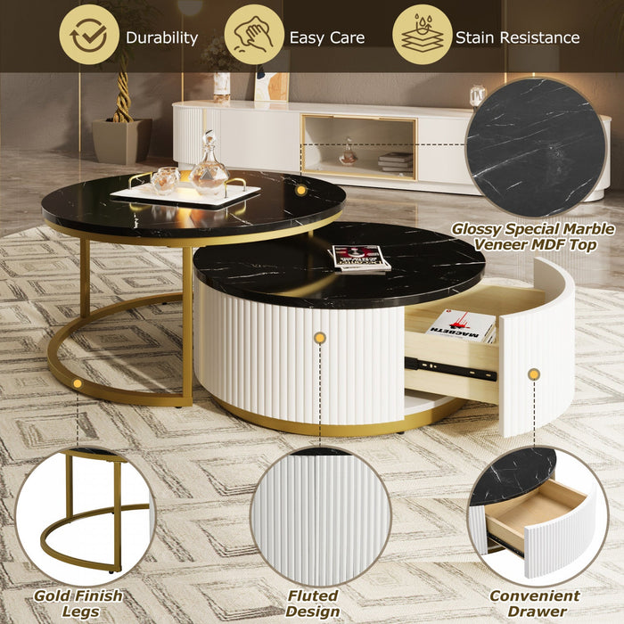 Sophia 27.6\" Modern Nesting Coffee Table With Storage Drawer - Black 