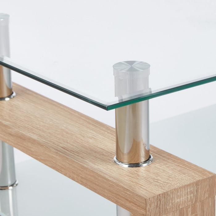 Lucius Modern Geometric Design Tempered Glass Coffee Tablewith Metal Frame and Clear Glass,Natural  