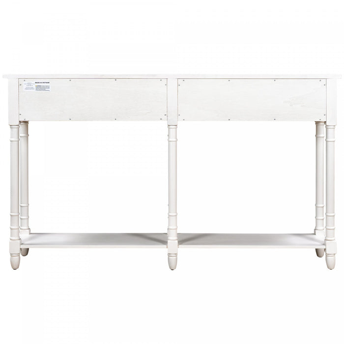 Phyllis Solid Wood Console Table With Drawers And Bottom Shelf - Ivory White 