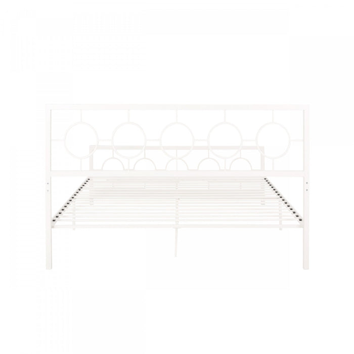 Robert Metal Construction Bed Frame With Circular Design Headboard And Footboard,king Size,white King Bed 