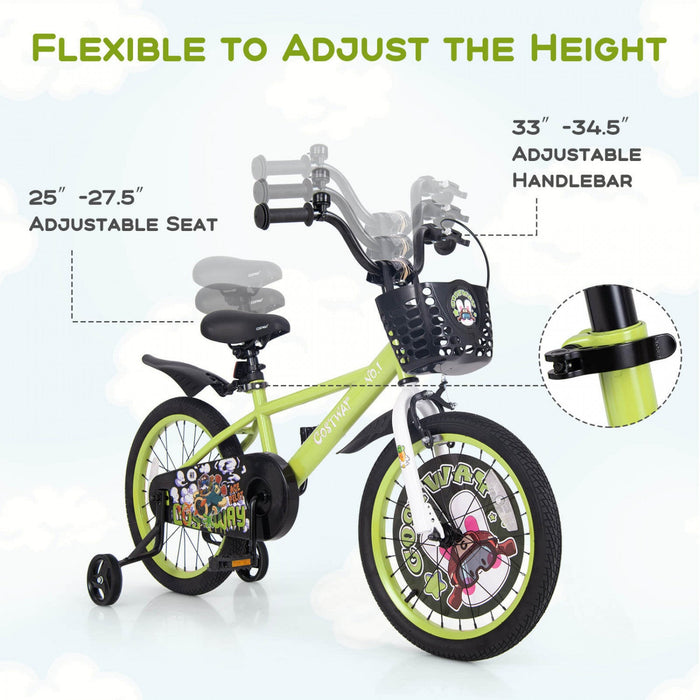 Costway 18" Kid's Bike For 4-8 With Height-adjustable Handlebar & Saddle Handbrake Green