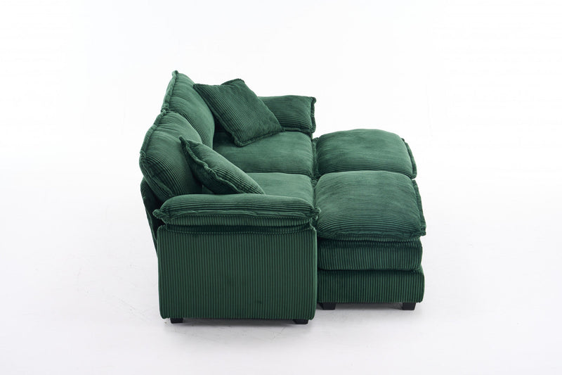 Liam 84.6\" Comfortable Cloud Modular Sofa with Corduroy Upholstered,Green  