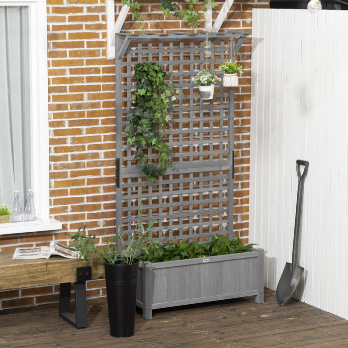 Outsunny Raised Garden Bed, Wood Planter With Trellis For Vine Climbing, Privacy Screen Planter Box 