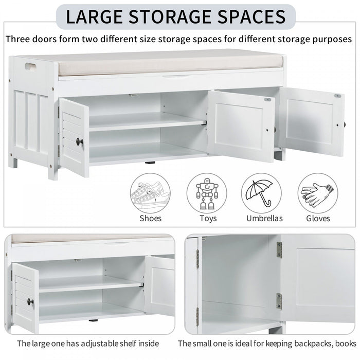 Olivia Pine Wood Storage Bench With 3-door Shoe Cabinet With Hidden Compartment - White 