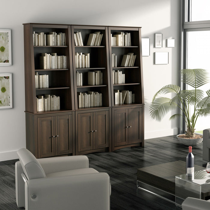 Tall Slant-Back Bookcase with Two Shaker Doors - Espresso