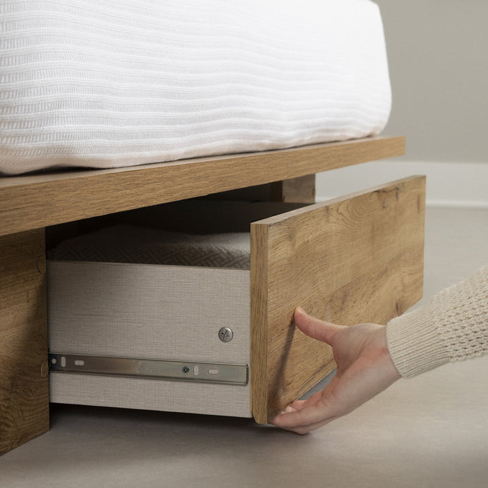 Musano Queen Platform Bed with Drawer - Nordik Oak